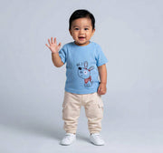 Waffle Tee with Dog Embroidery Blue