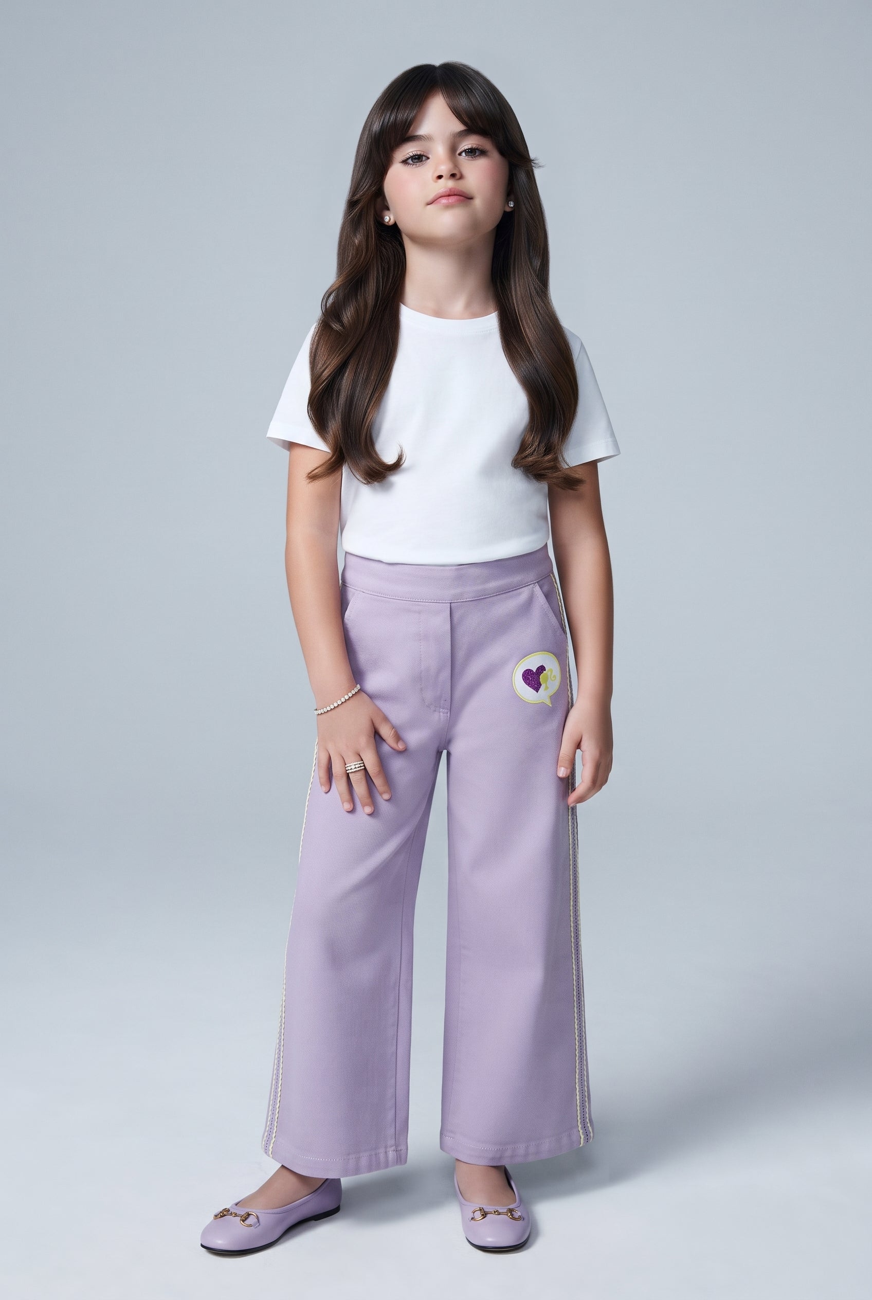 Girls Lavender Mid-Wash Straight-Fit Cotton Pants