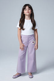 Girls Lavender Mid-Wash Straight-Fit Cotton Pants