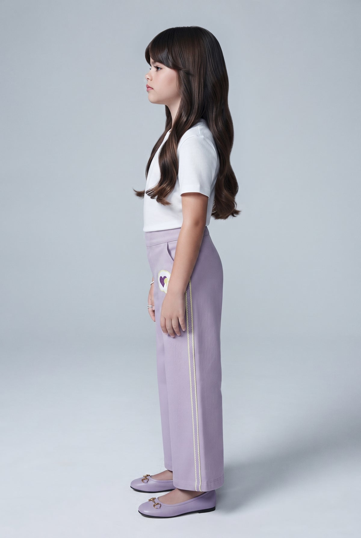 Girls Lavender Mid-Wash Straight-Fit Cotton Pants