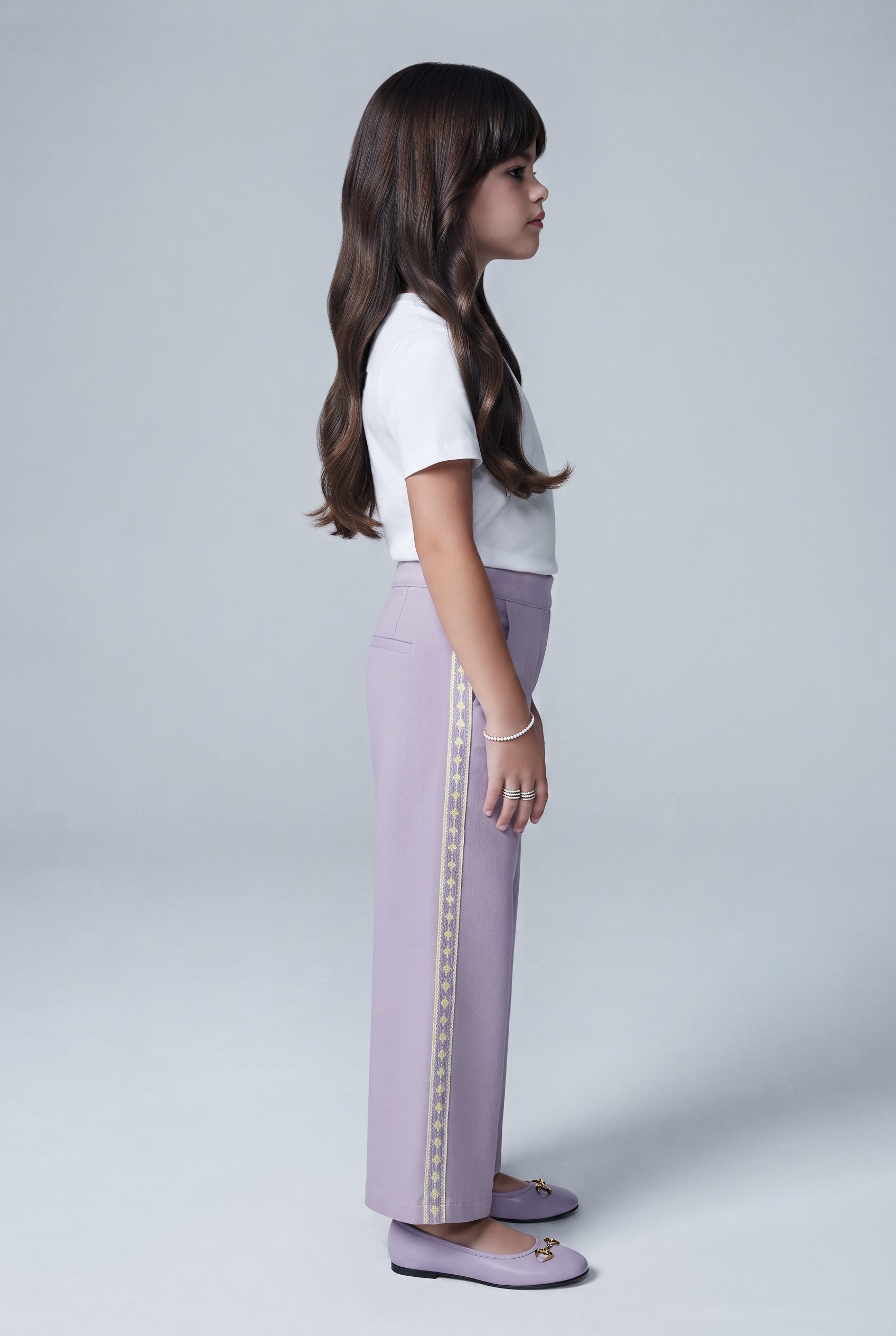 Girls Lavender Mid-Wash Straight-Fit Cotton Pants