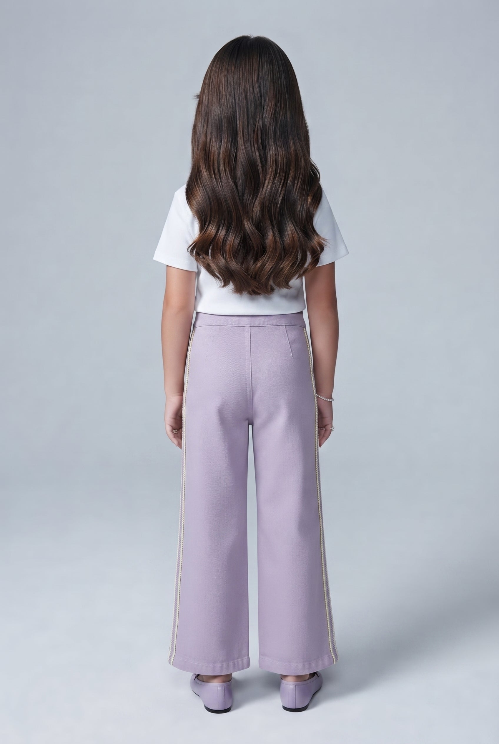 Girls Lavender Mid-Wash Straight-Fit Cotton Pants