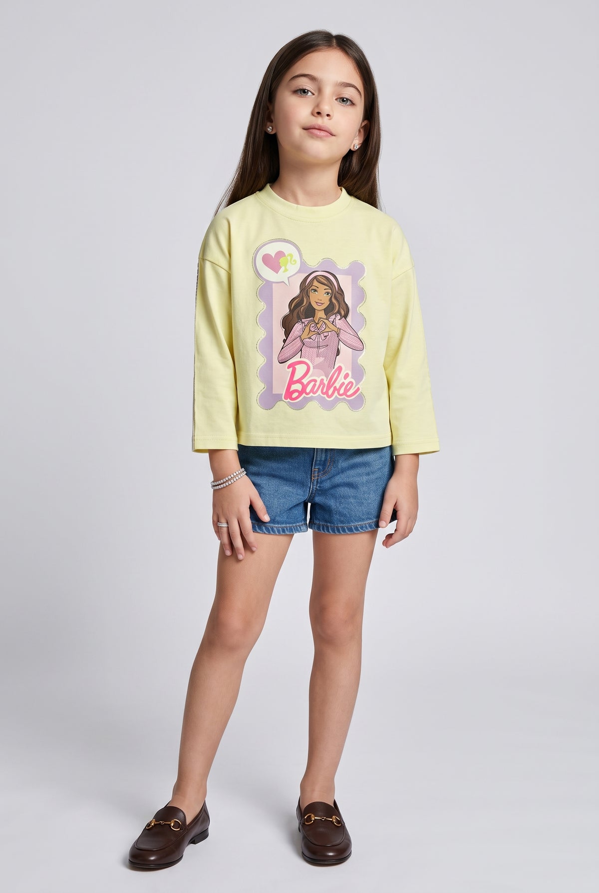 Girls Cotton Graphic Print T-Shirt in Yellow