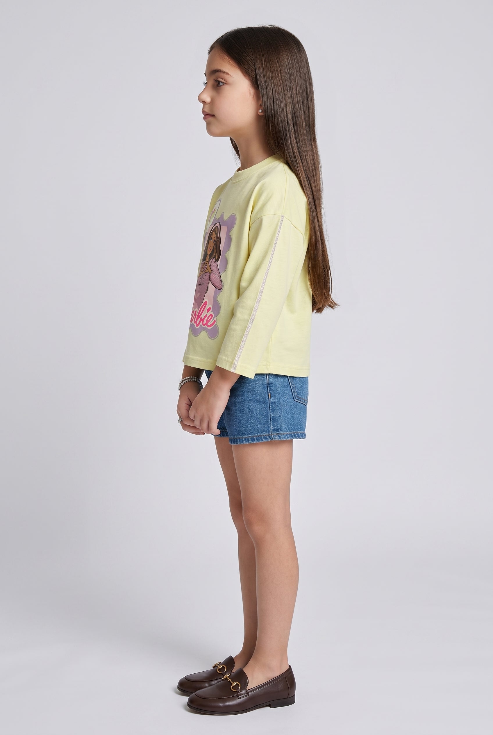 Girls Cotton Graphic Print T-Shirt in Yellow