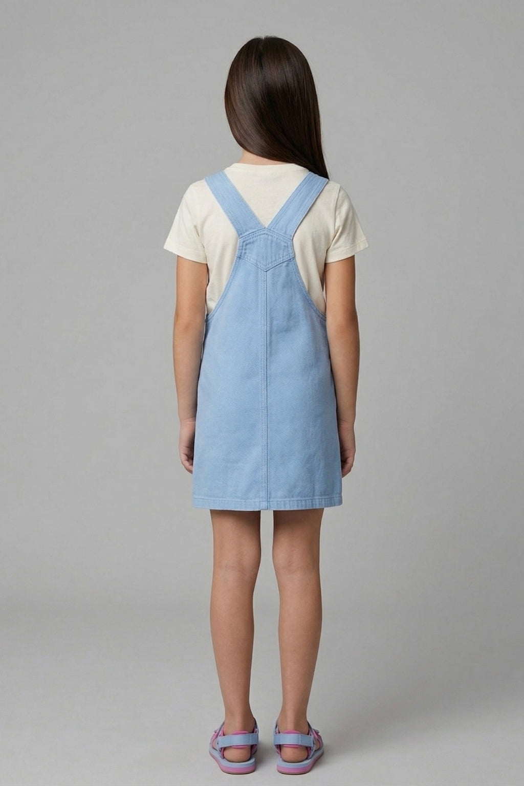 Girls Sky Blue Graphic Print Dungaree Set