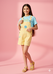 Girls Light Lemon Barbie Dungaree Set