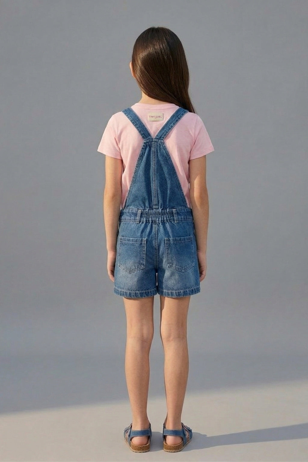 Girls Dark Blue Stud Embellished Denim Dungaree
