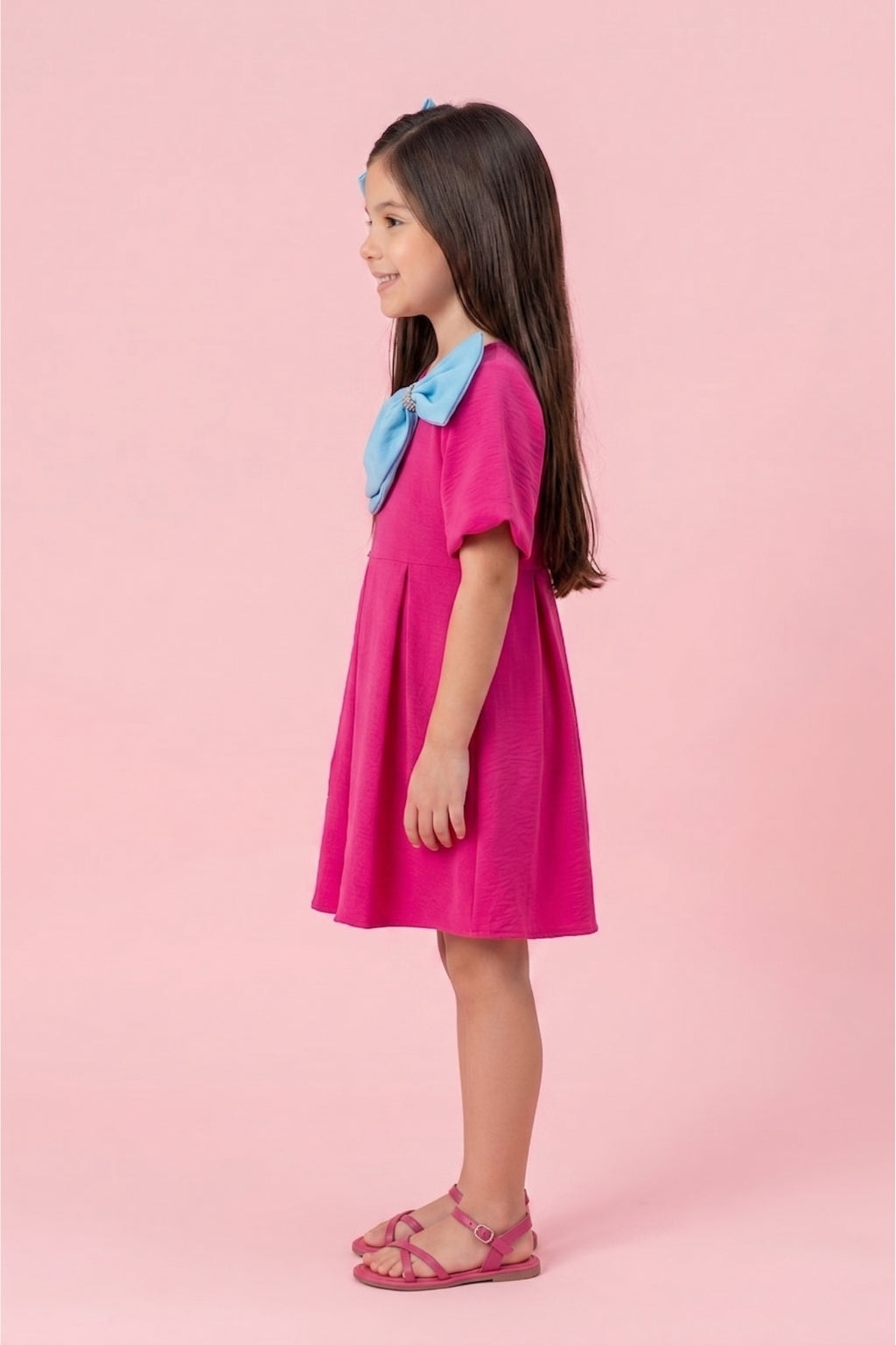 Barbie Hot Pink Crepe Bow Accent Dress