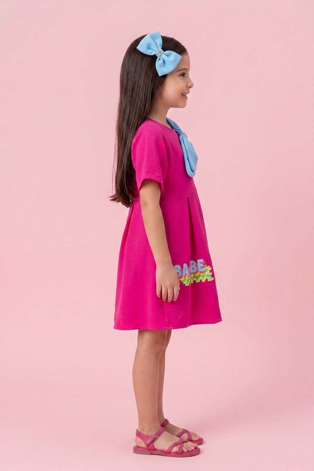Barbie Hot Pink Crepe Bow Accent Dress