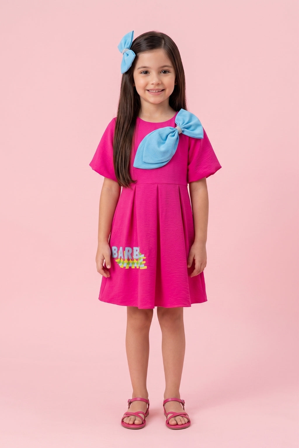 Barbie Hot Pink Crepe Bow Accent Dress