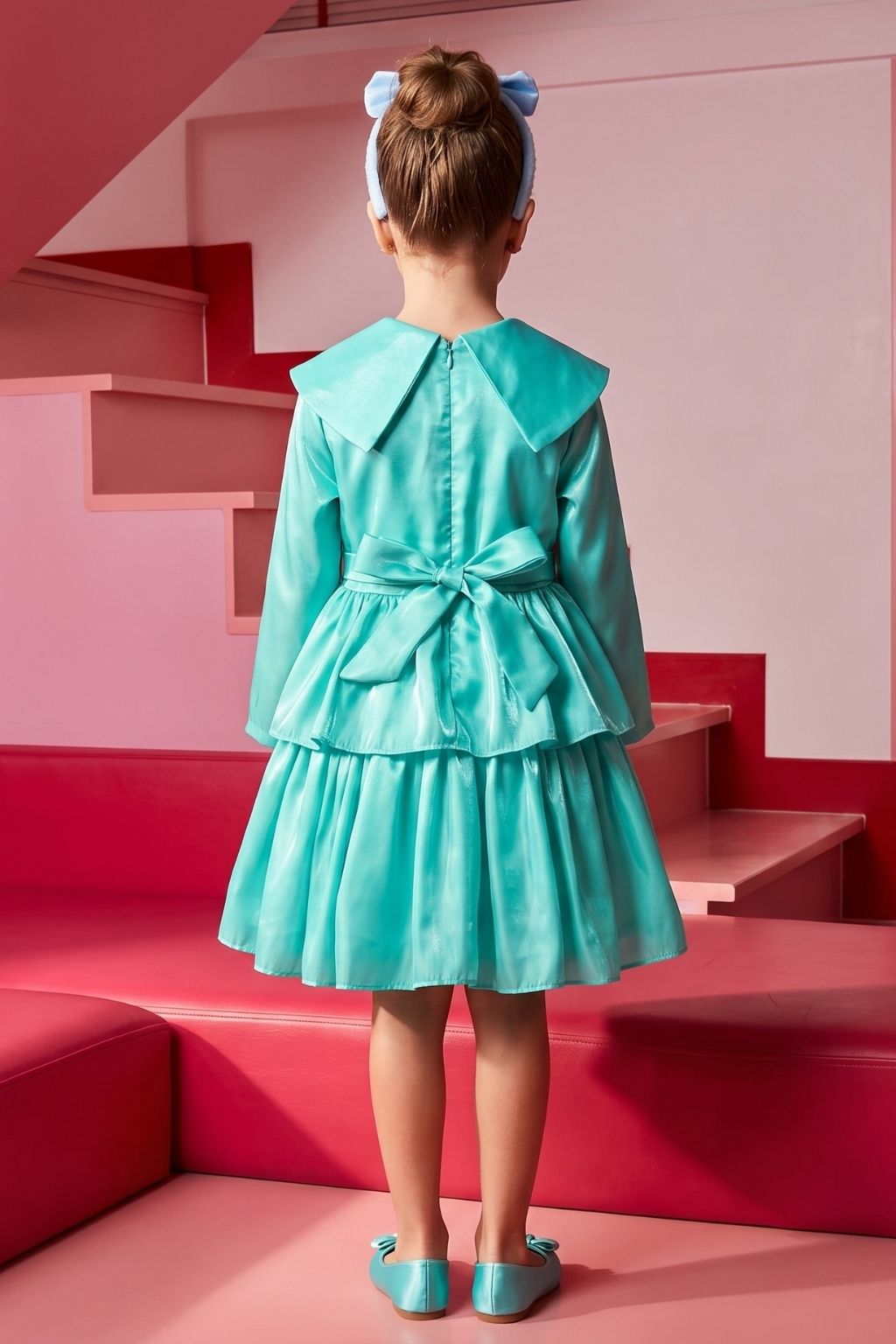 Barbie Aqua Satin Layered Peplum Party Dress