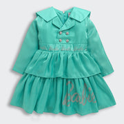 Barbie Aqua Satin Layered Peplum Party Dress