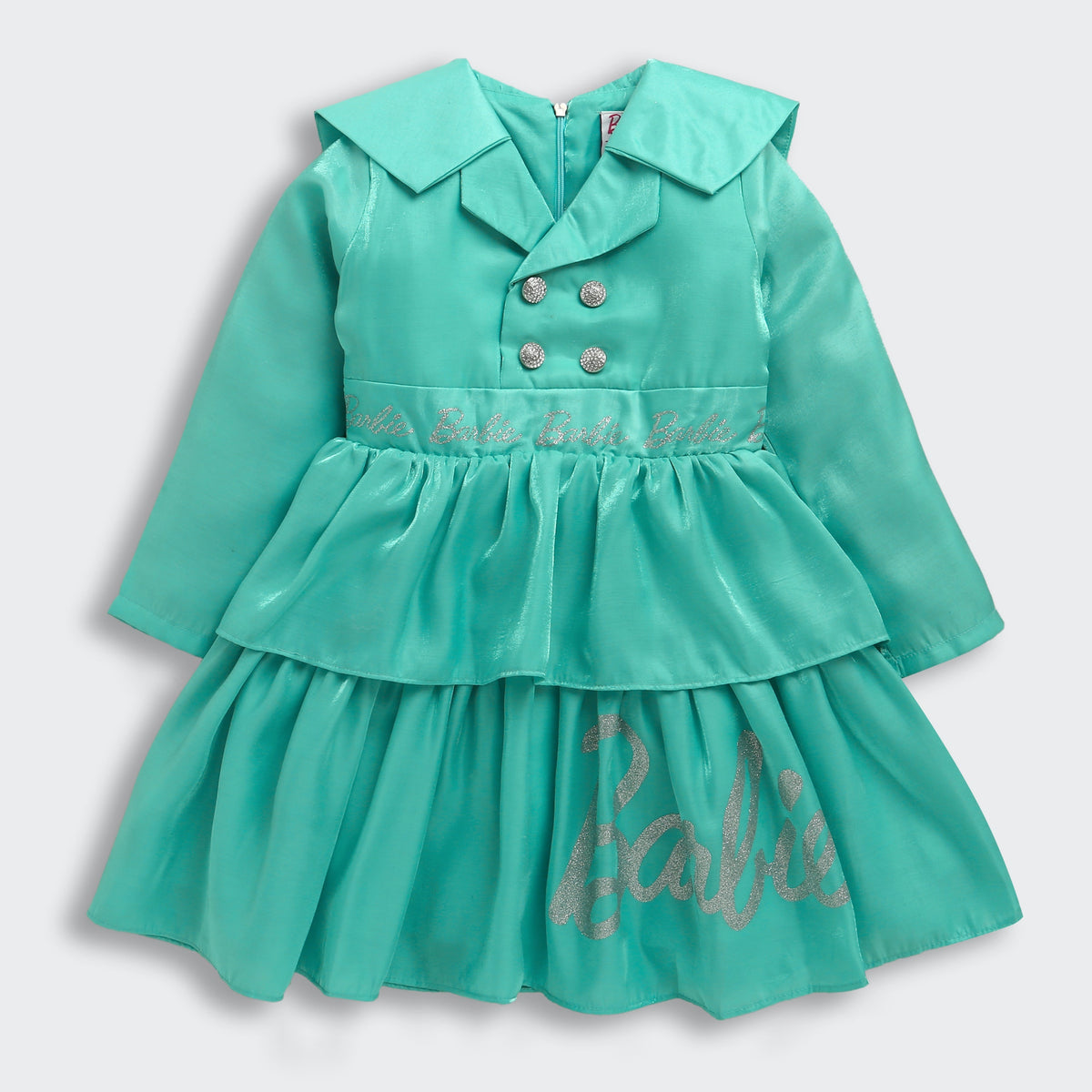 Barbie Aqua Satin Layered Peplum Party Dress