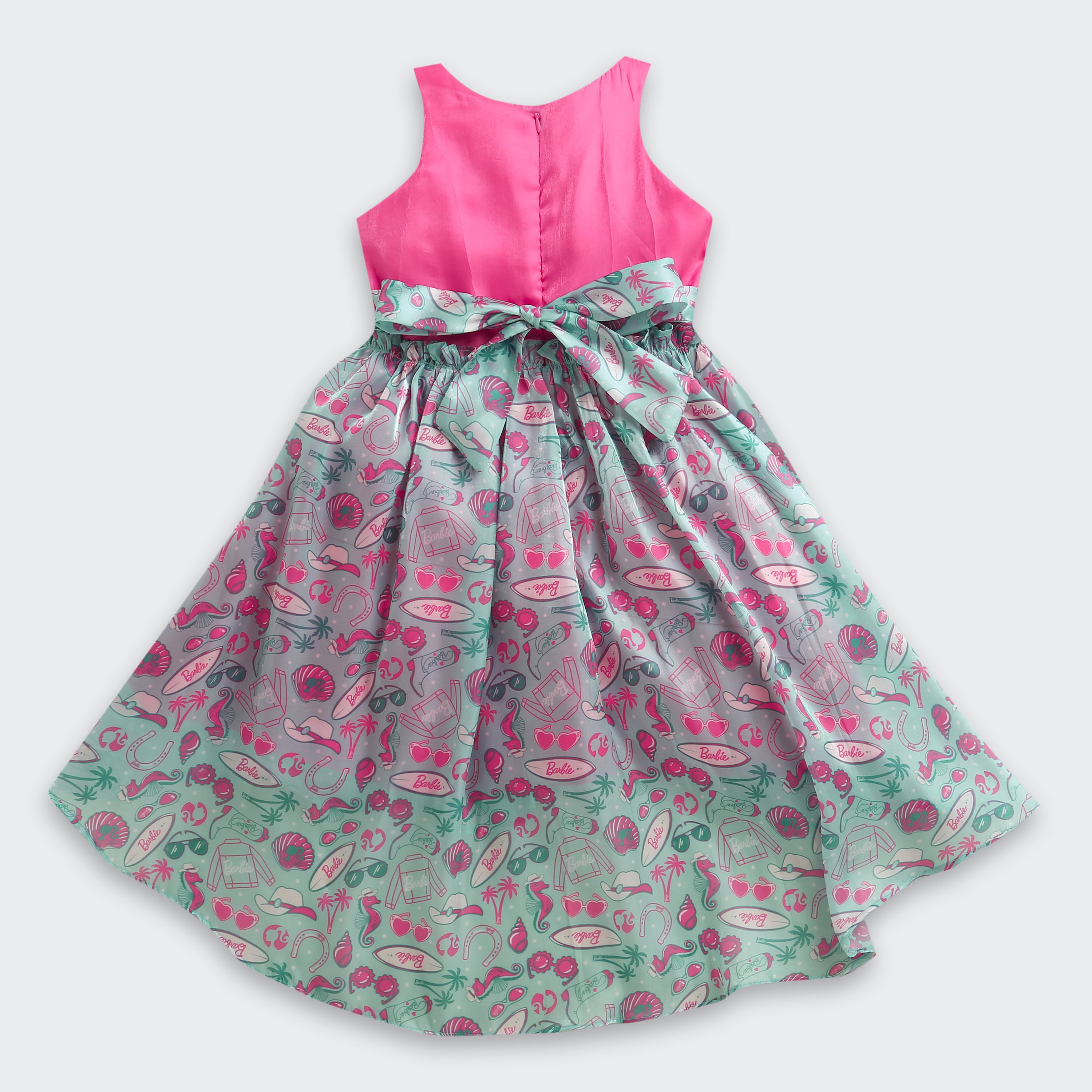 Girls Hot Pink Barbie Printed Tailcut Frock