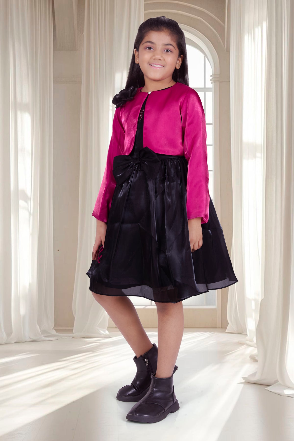 Girls Black Party Wear Frock with Jacket