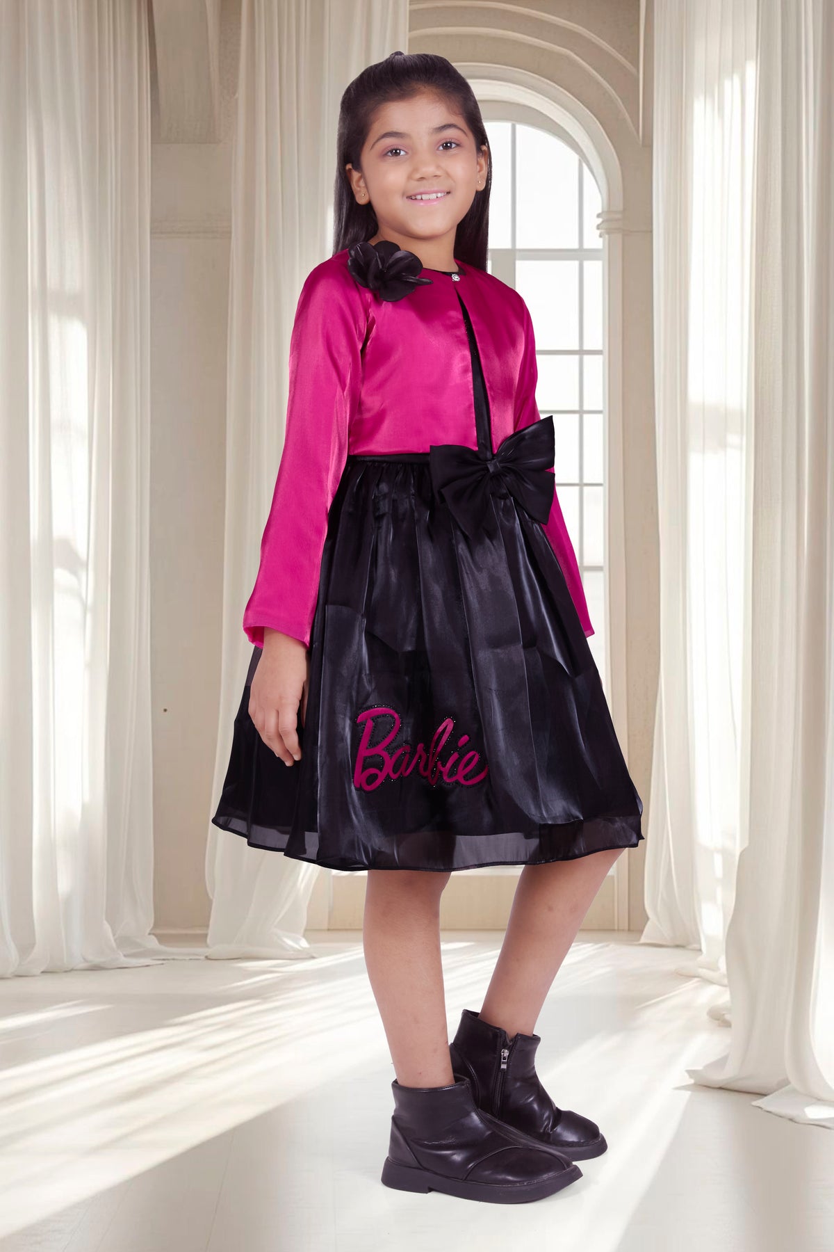Girls Black Party Wear Frock with Jacket