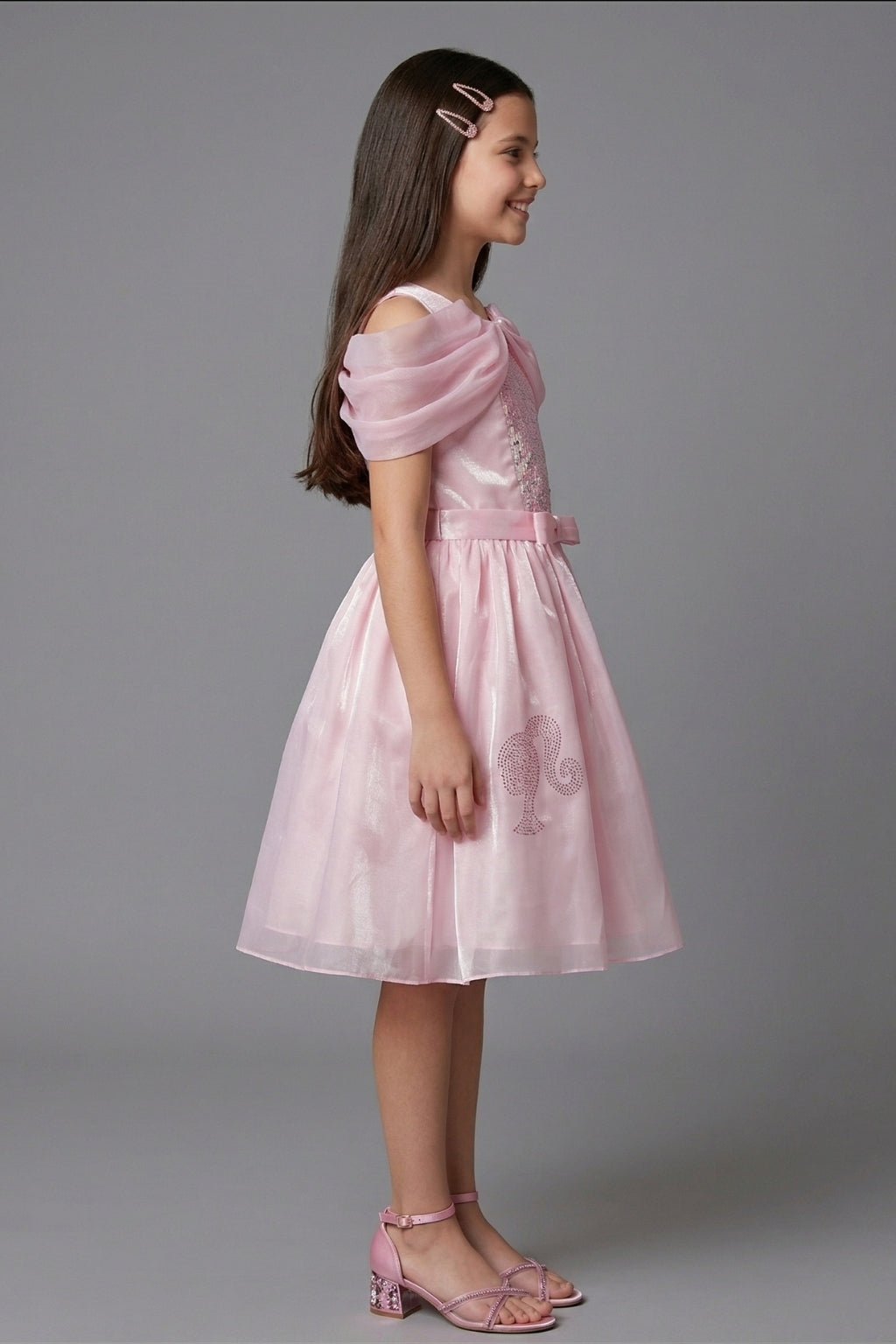 Girls Light Pink Barbie Party Wear Frock