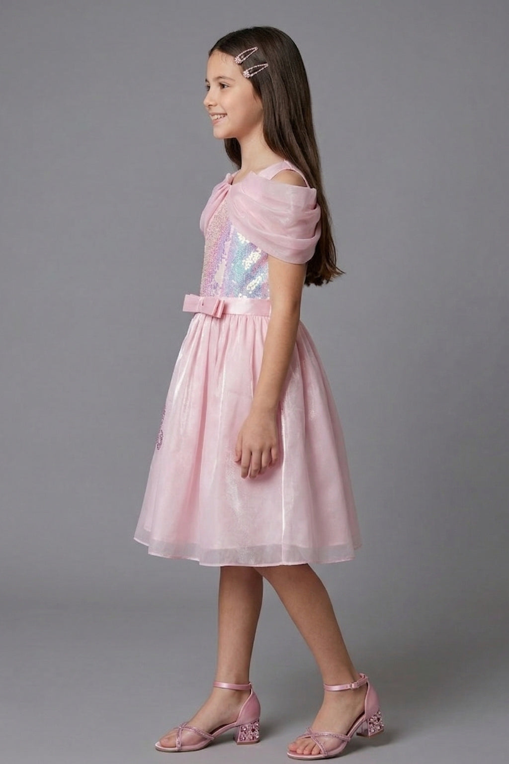 Girls Light Pink Barbie Party Wear Frock
