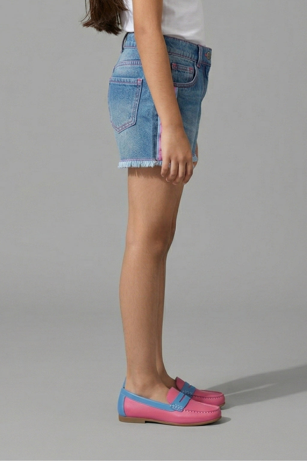 Girls Light Blue Side Tape Detail Denim Shorts