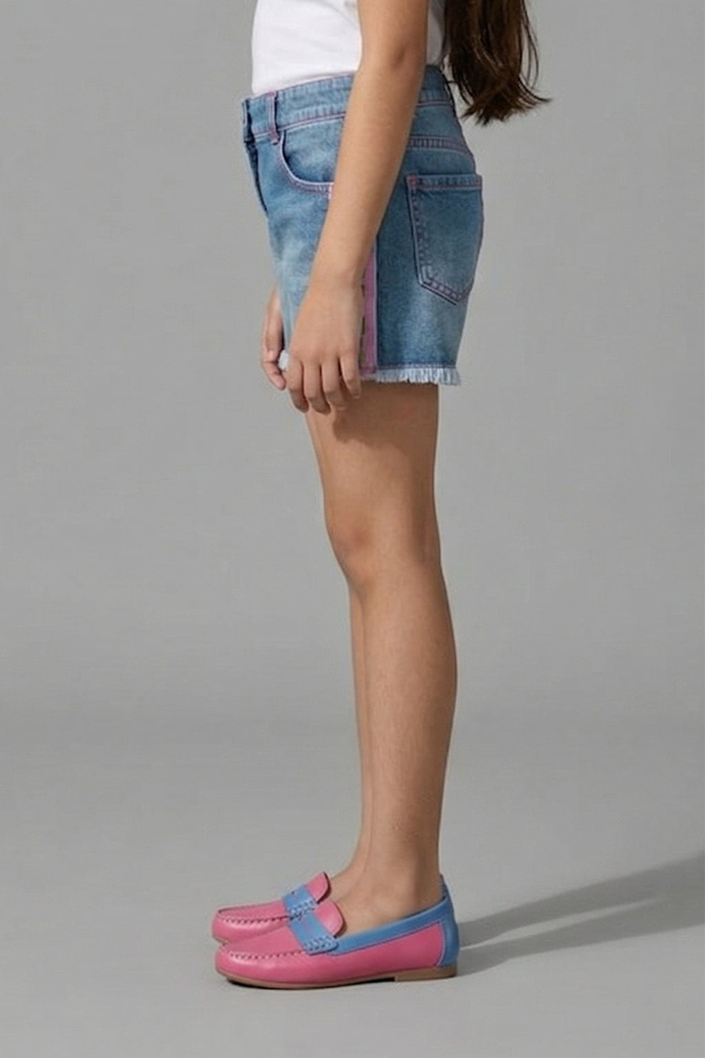 Girls Light Blue Side Tape Detail Denim Shorts