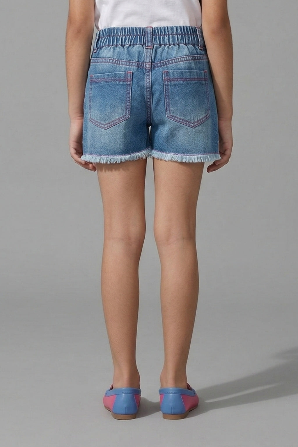 Girls Light Blue Side Tape Detail Denim Shorts