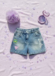 Girls Light Blue Patch Applique Denim Shorts