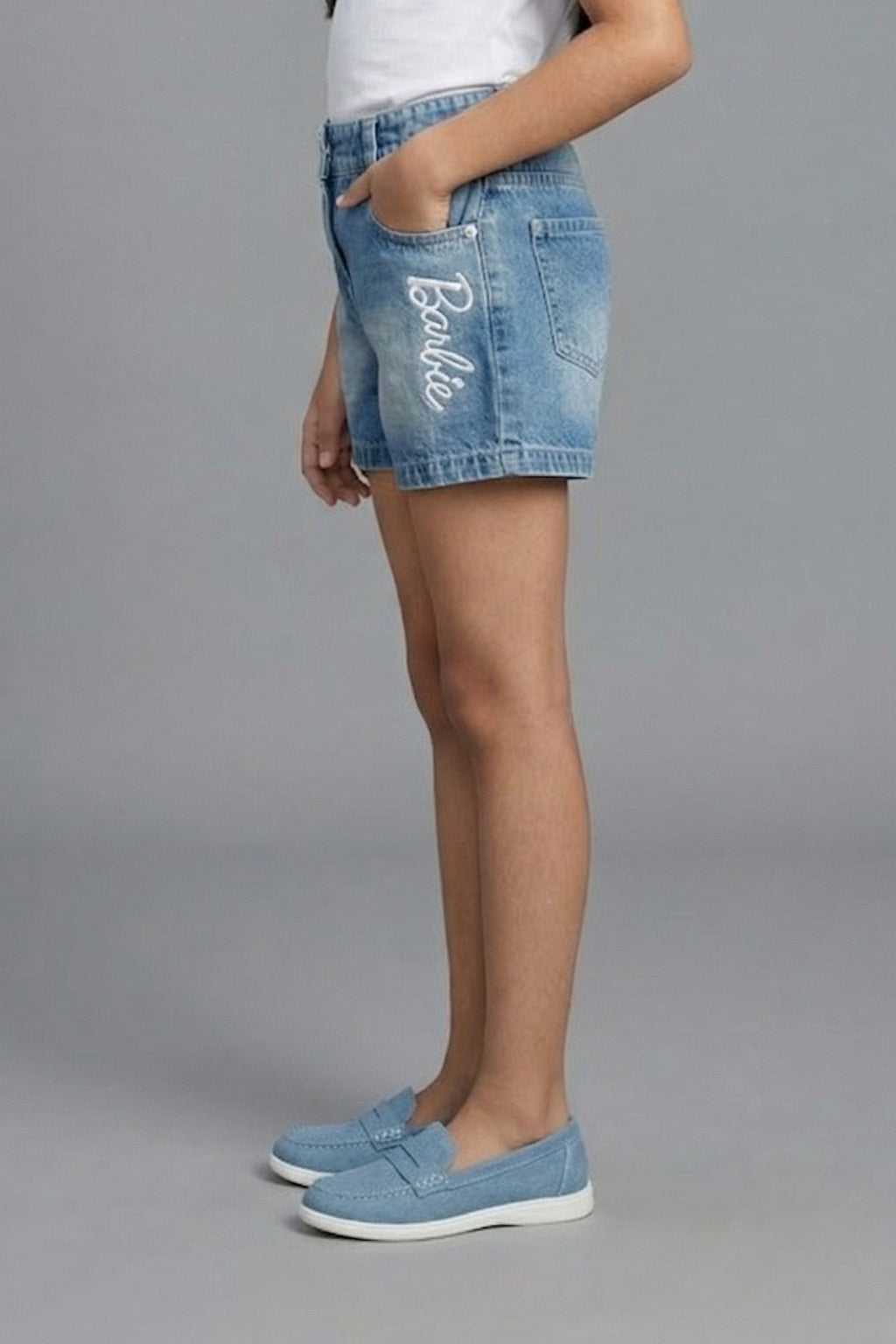 Girls Light Blue Patch Applique Denim Shorts
