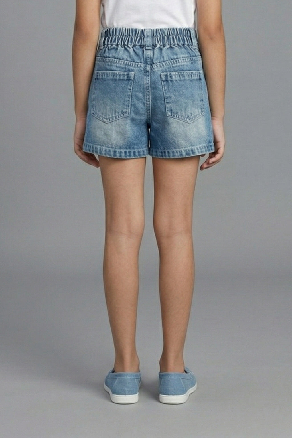 Girls Light Blue Patch Applique Denim Shorts