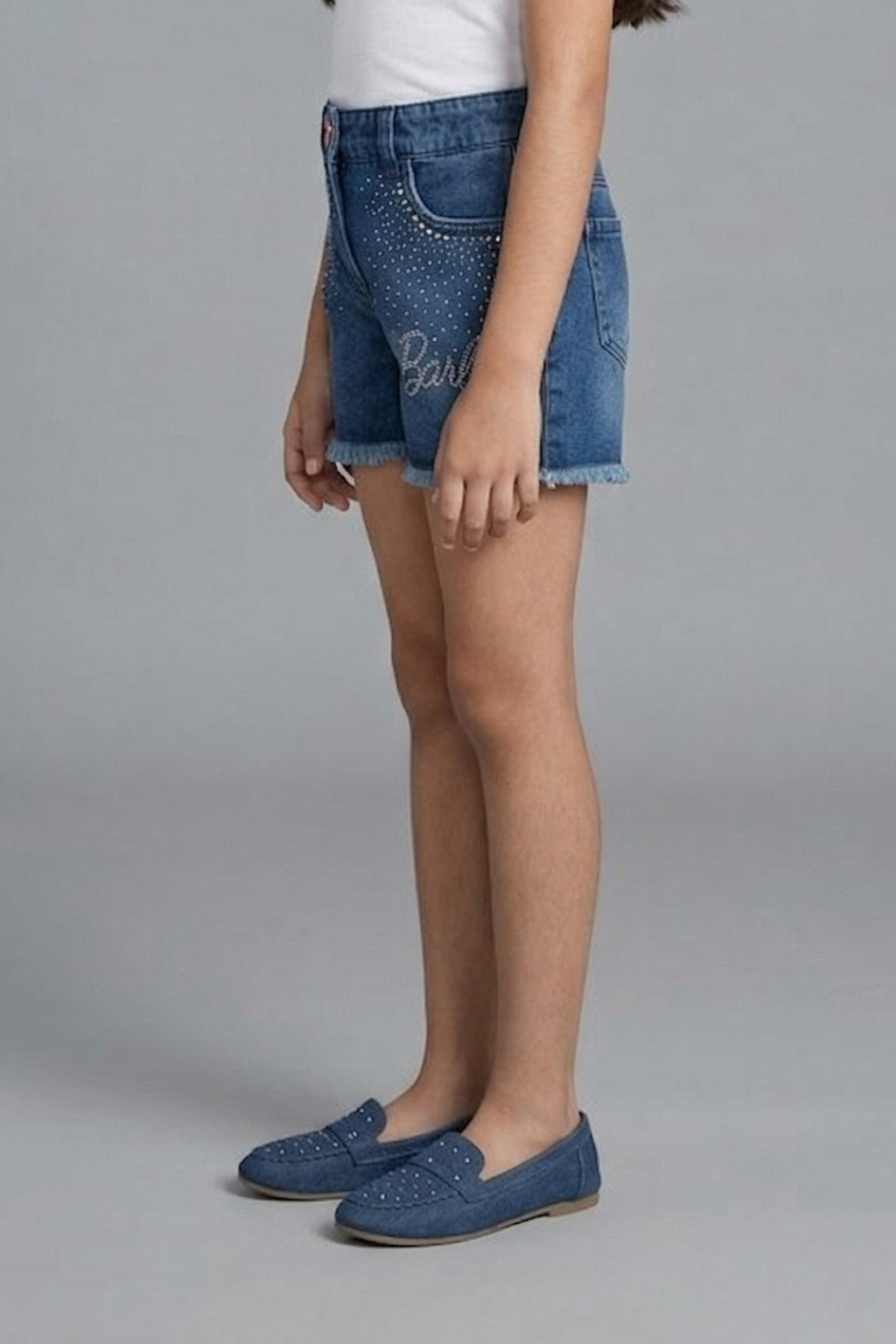 Girls Dark Blue Stud Embellished Denim Shorts