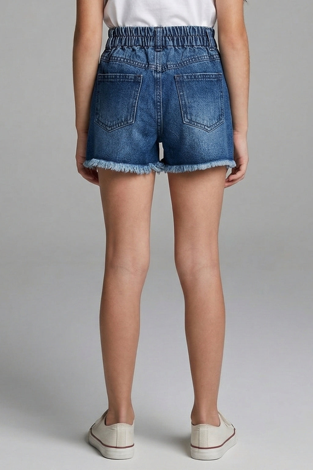 Girls Dark Blue Stud Embellished Denim Shorts