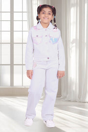 Girls White Sequin Embellished Jacket