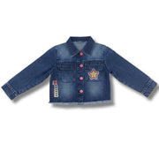 Girls Cotton Denim Crop Jacket in Dark Blue