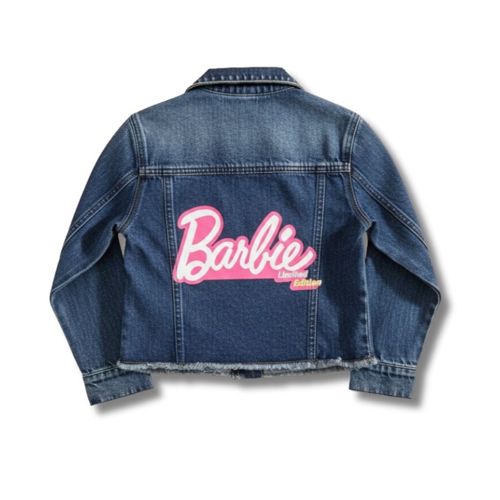 Girls Cotton Denim Crop Jacket in Dark Blue