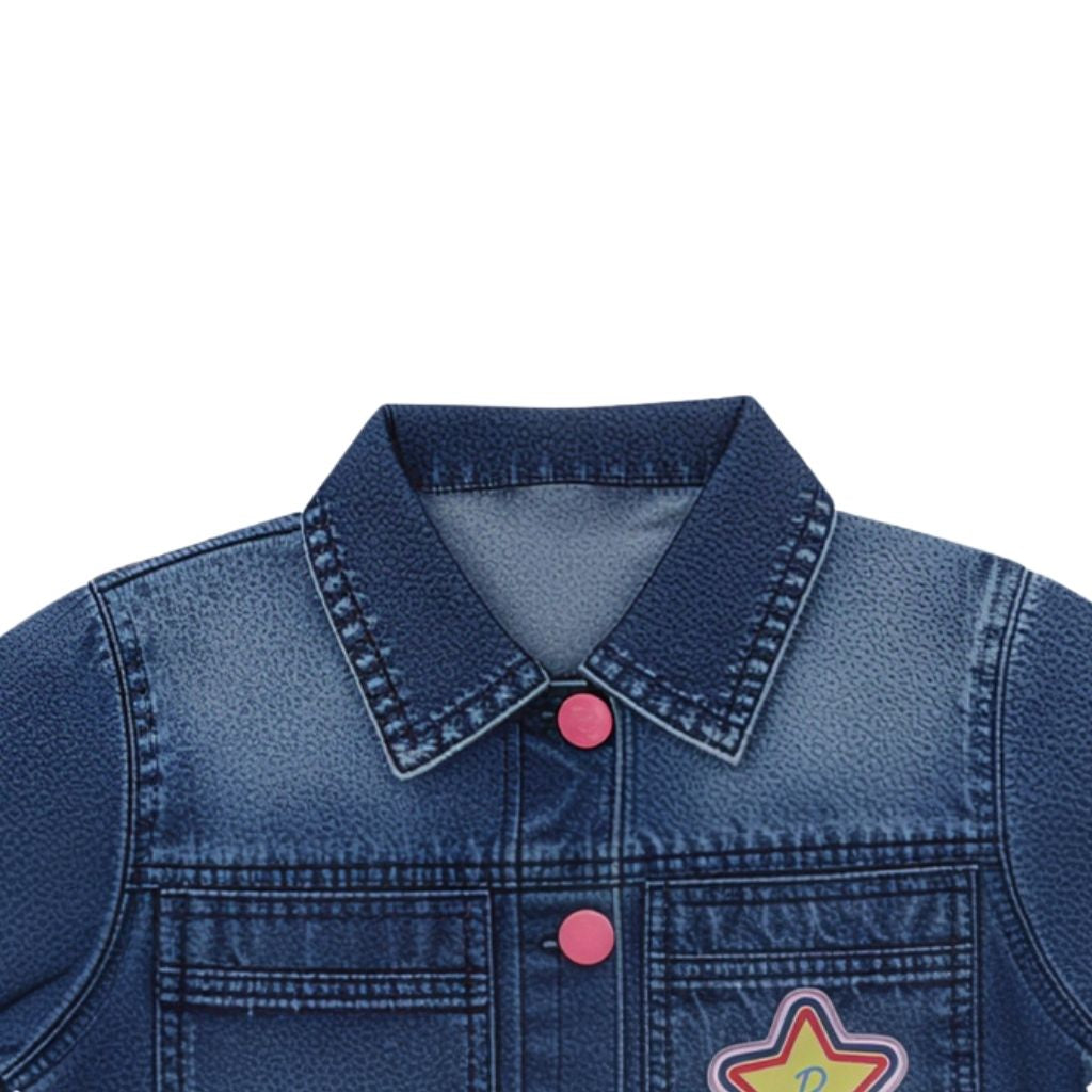 Girls Cotton Denim Crop Jacket in Dark Blue