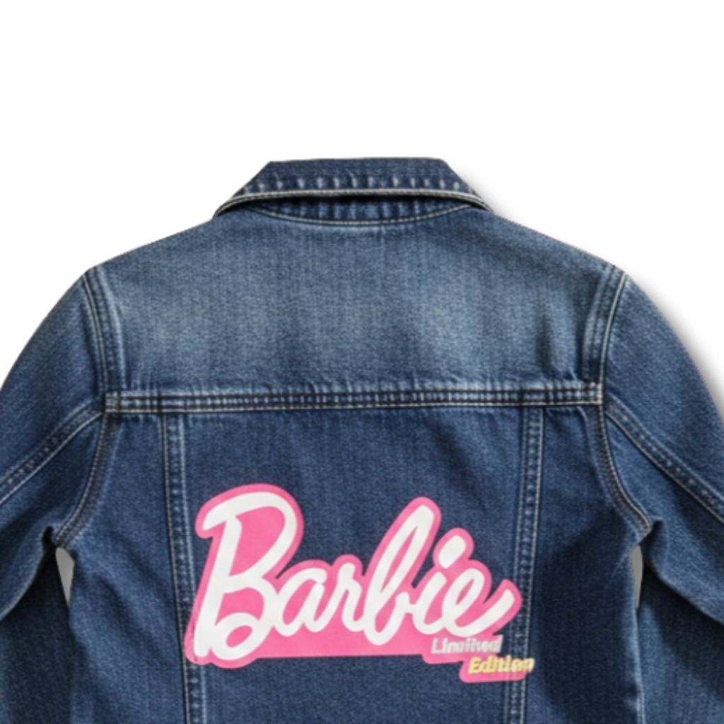 Girls Cotton Denim Crop Jacket in Dark Blue