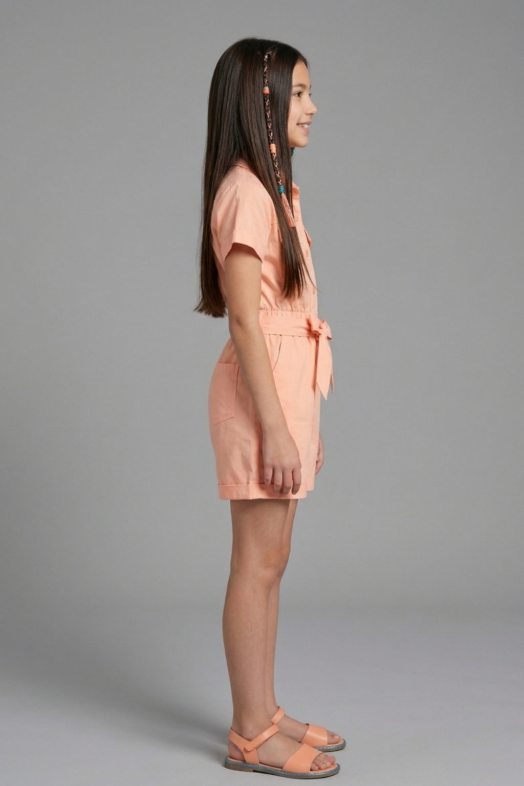 Girls Peach Barbie Cotton Jumpsuit