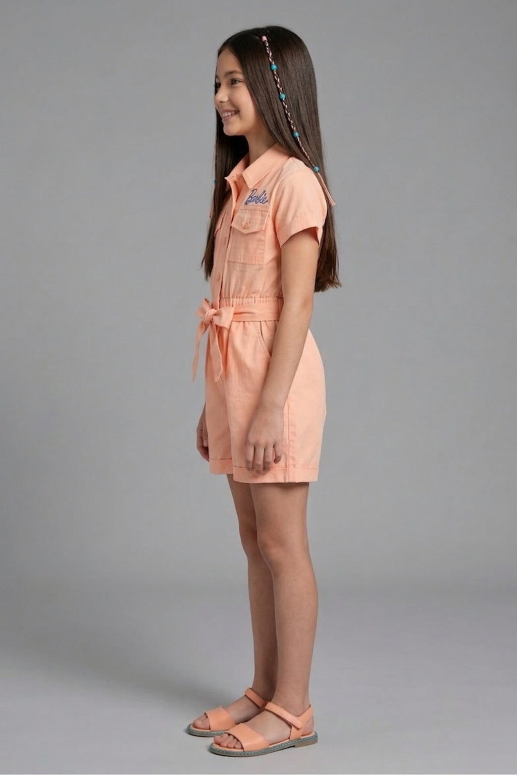 Girls Peach Barbie Cotton Jumpsuit