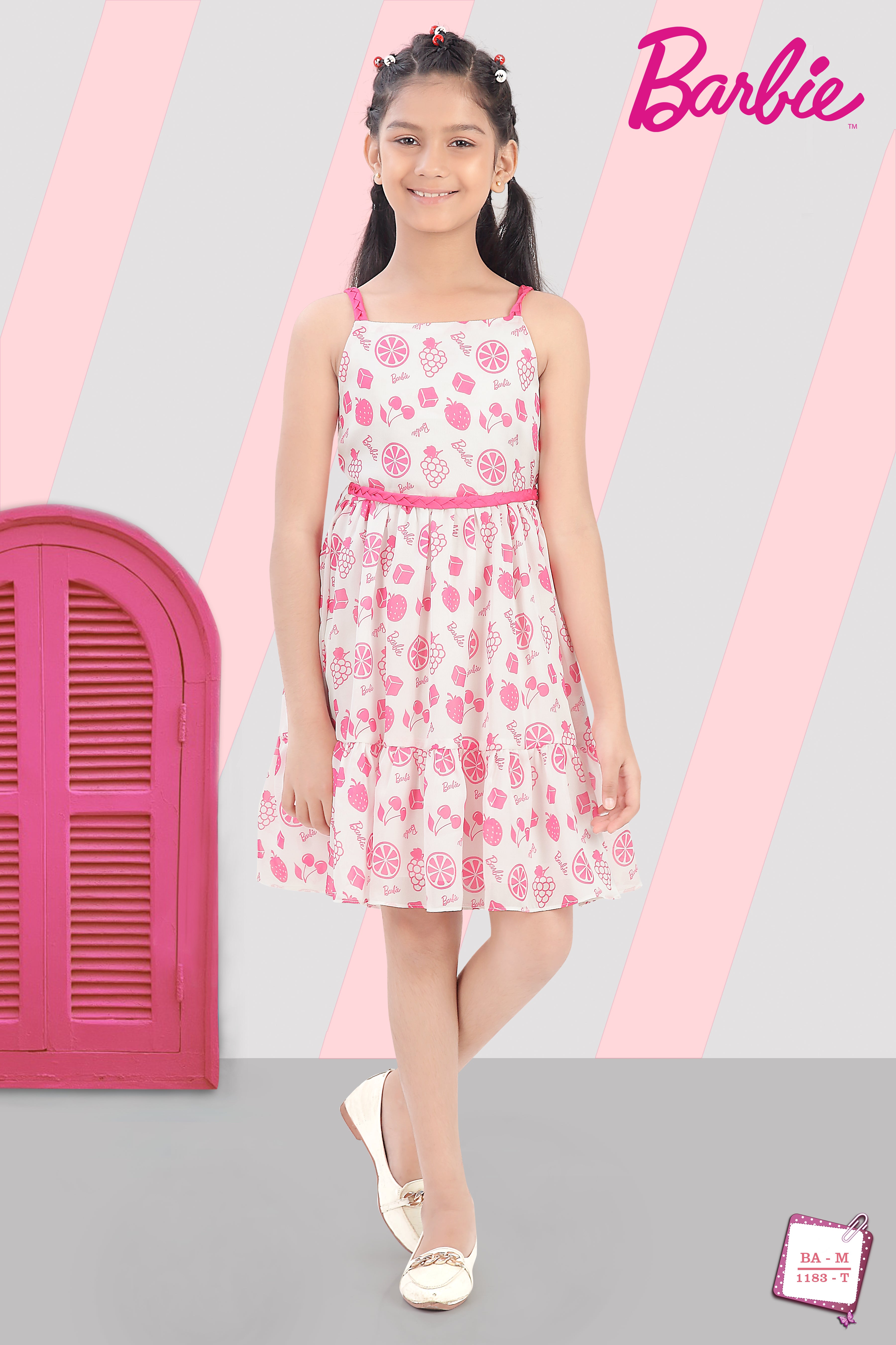 Girls Hot Pink Printed Midi Dress