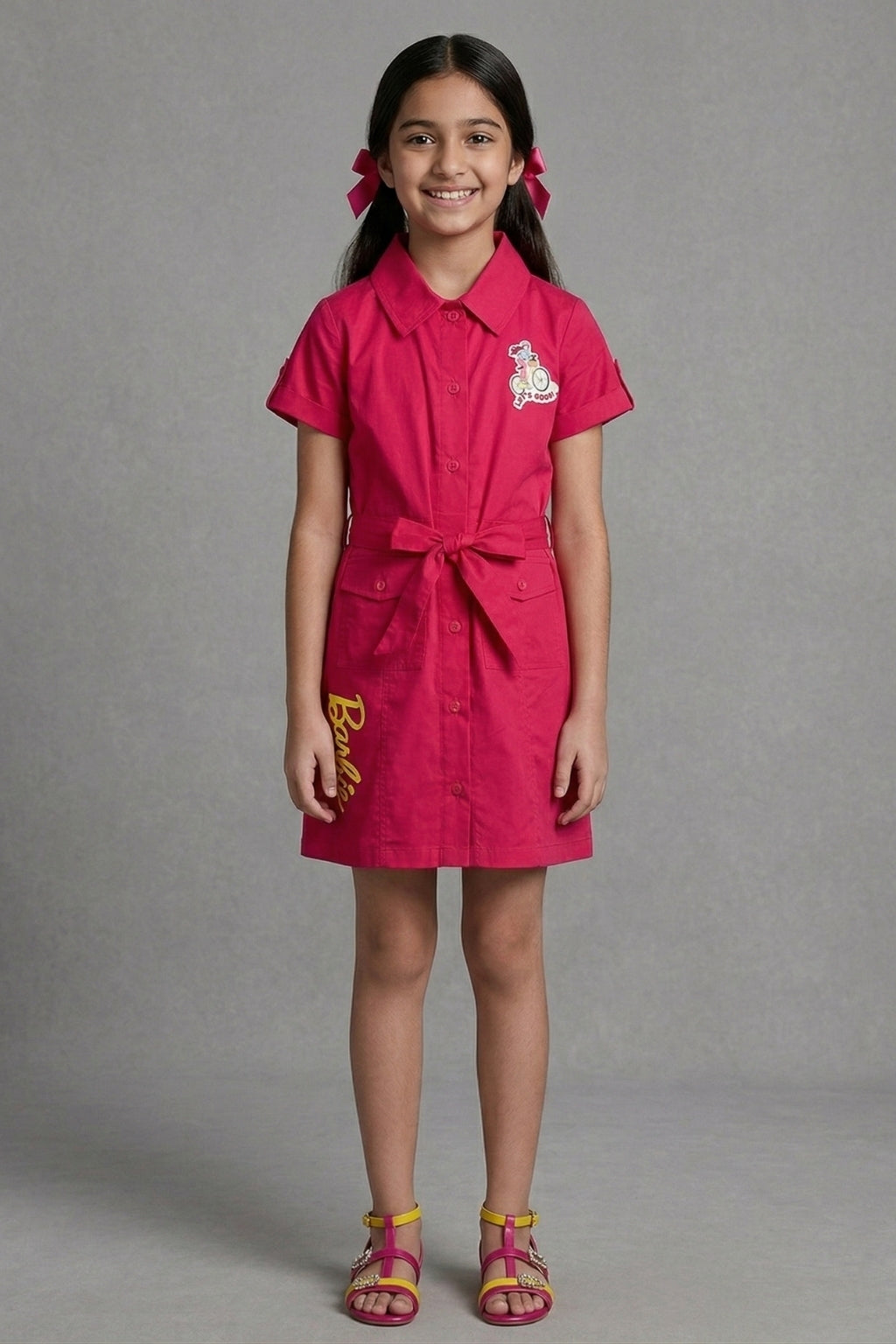 Girls Hot Pink Barbie Cargo Midi Dress