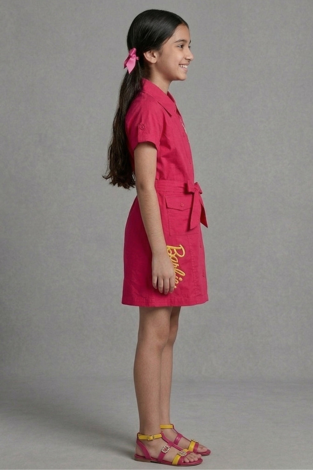 Girls Hot Pink Barbie Cargo Midi Dress