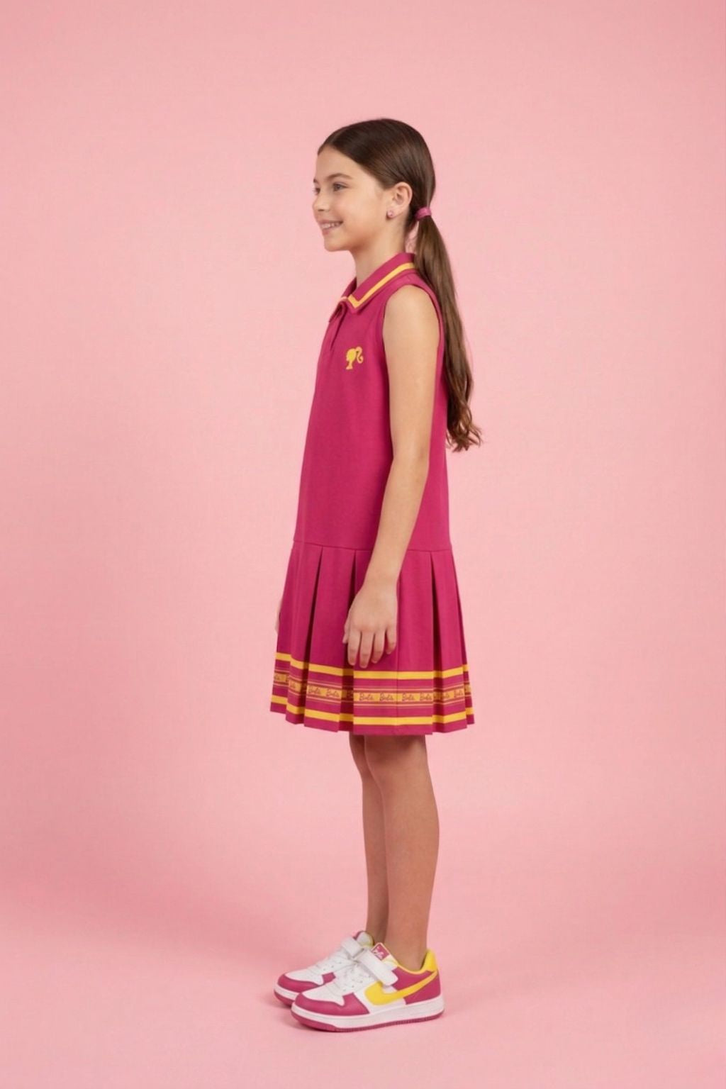 Girls Hot Pink Barbie Sleeveless Midi Dress