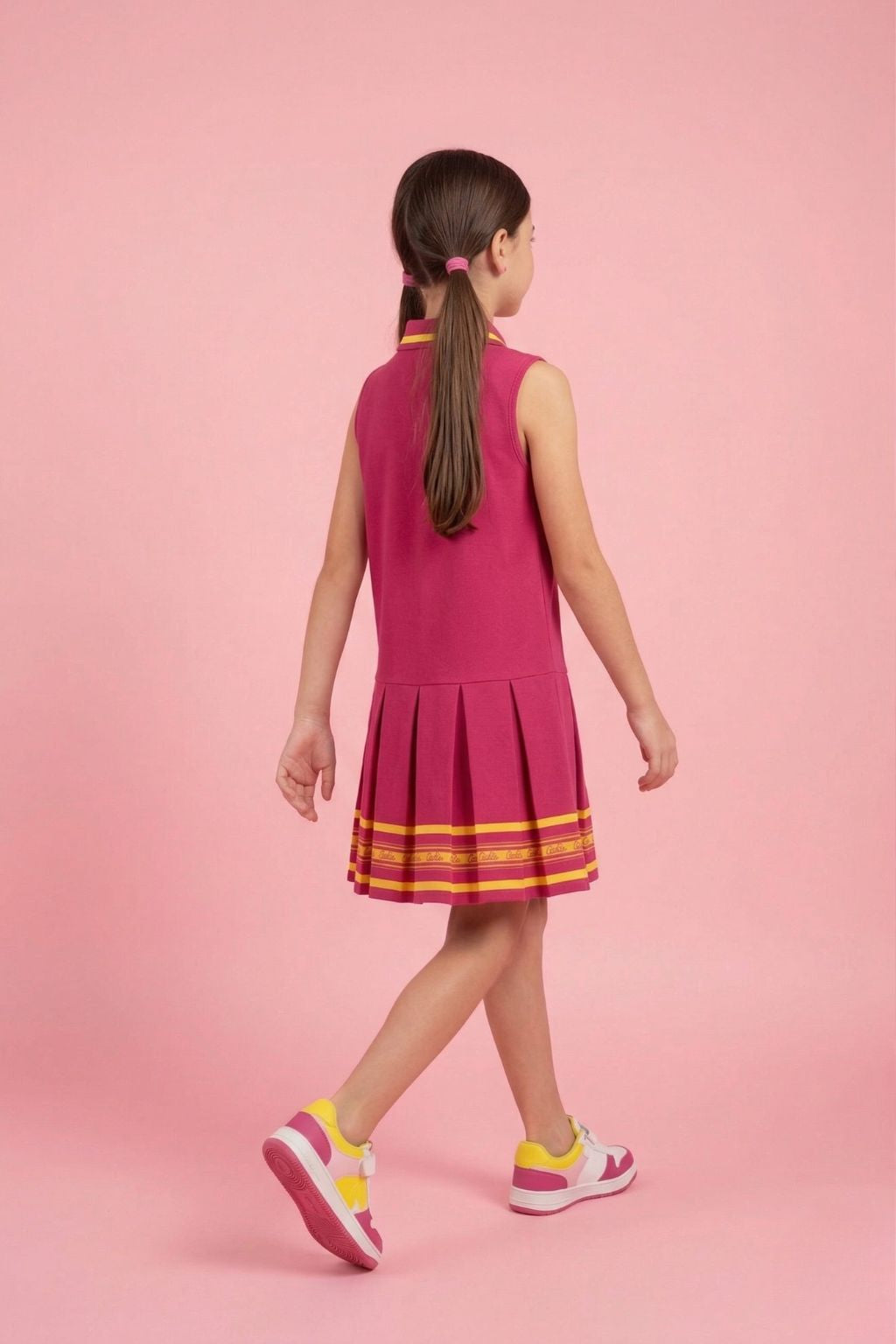 Girls Hot Pink Barbie Sleeveless Midi Dress