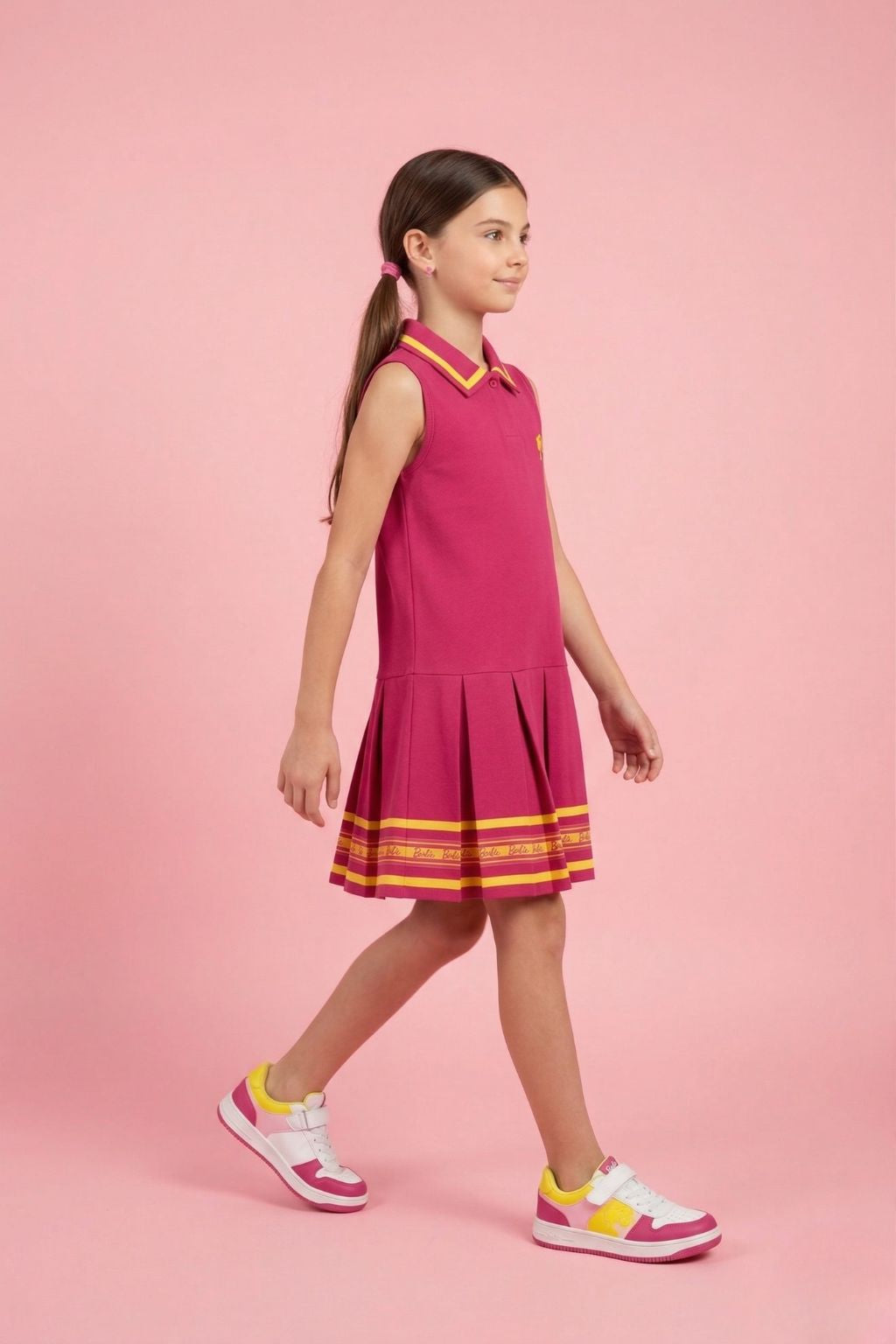 Girls Hot Pink Barbie Sleeveless Midi Dress