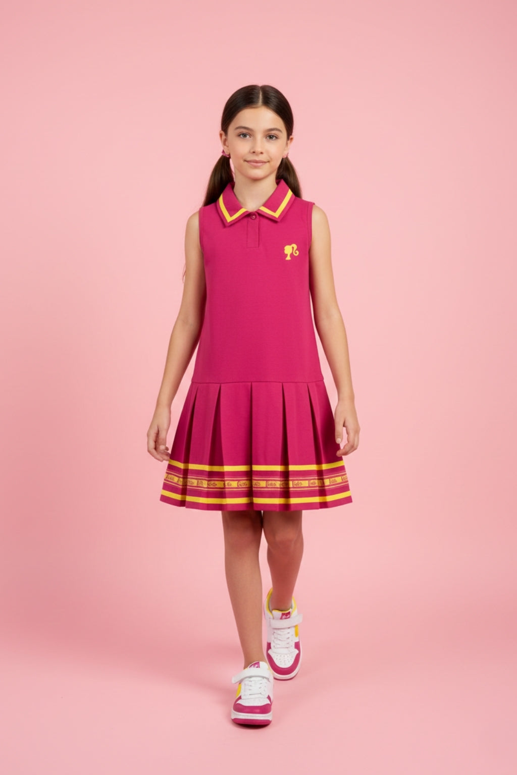 Girls Hot Pink Barbie Sleeveless Midi Dress