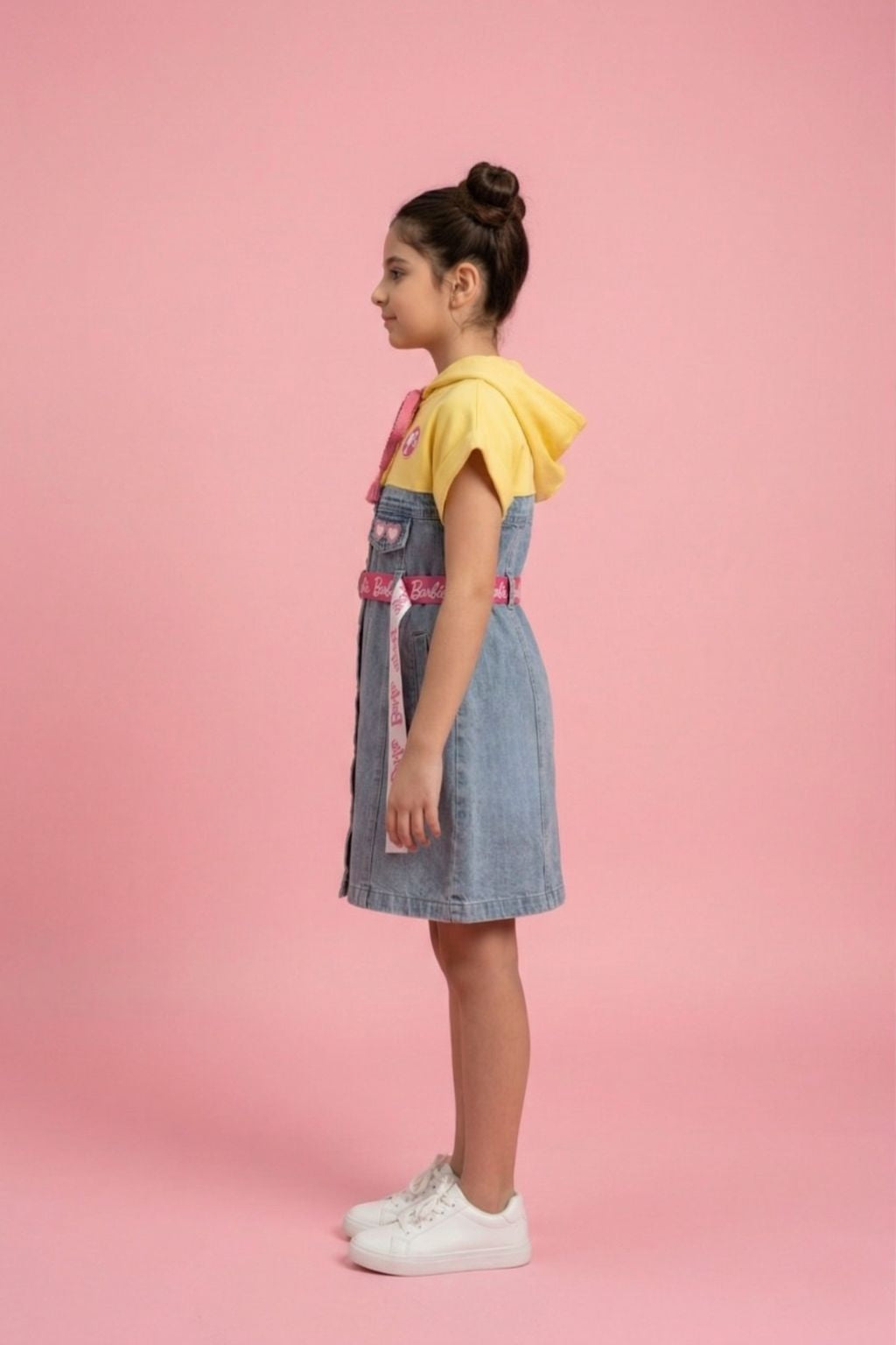 Girls Light Blue Barbie Denim Midi Dress with Hoodie