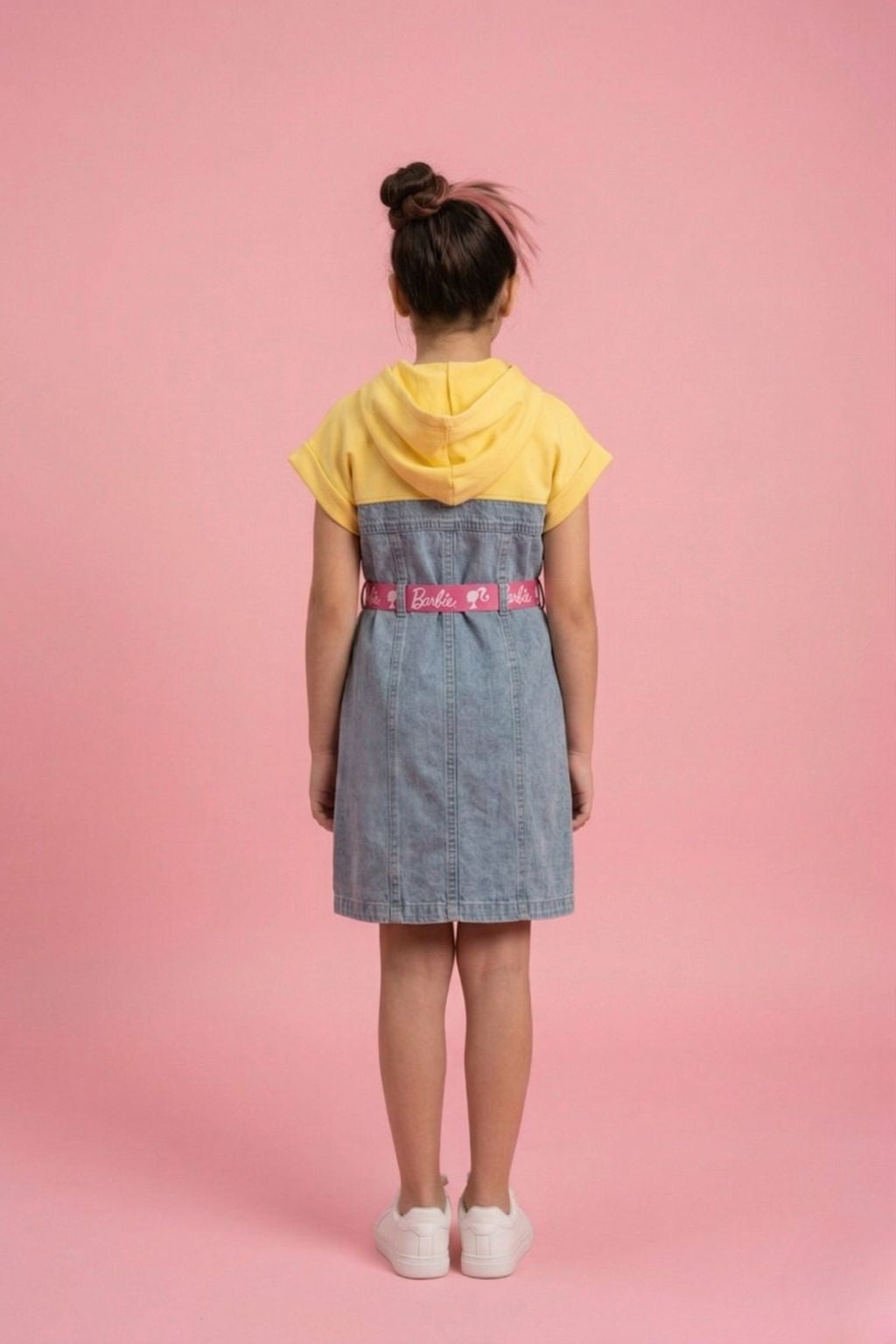 Girls Light Blue Barbie Denim Midi Dress with Hoodie