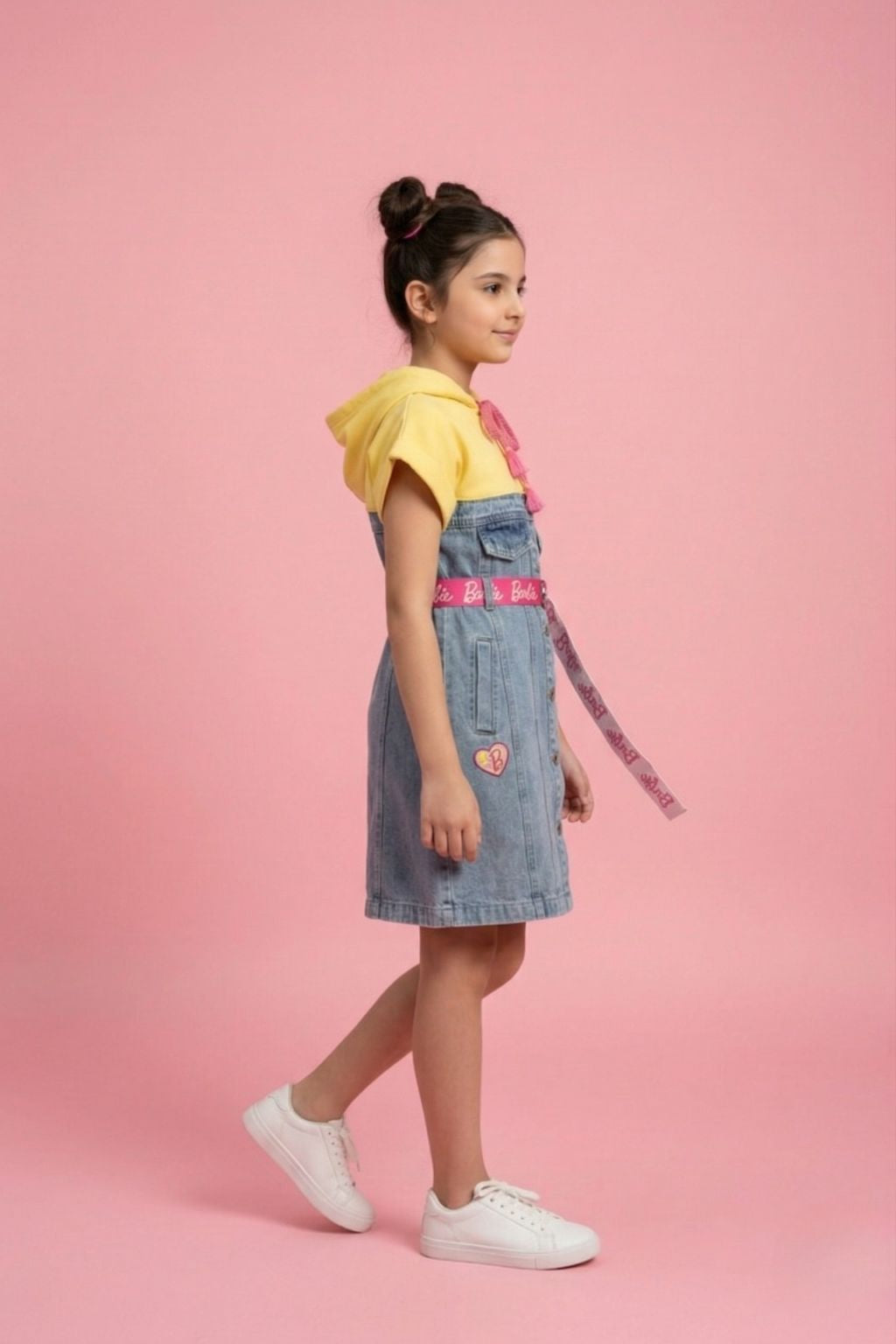 Girls Light Blue Barbie Denim Midi Dress with Hoodie