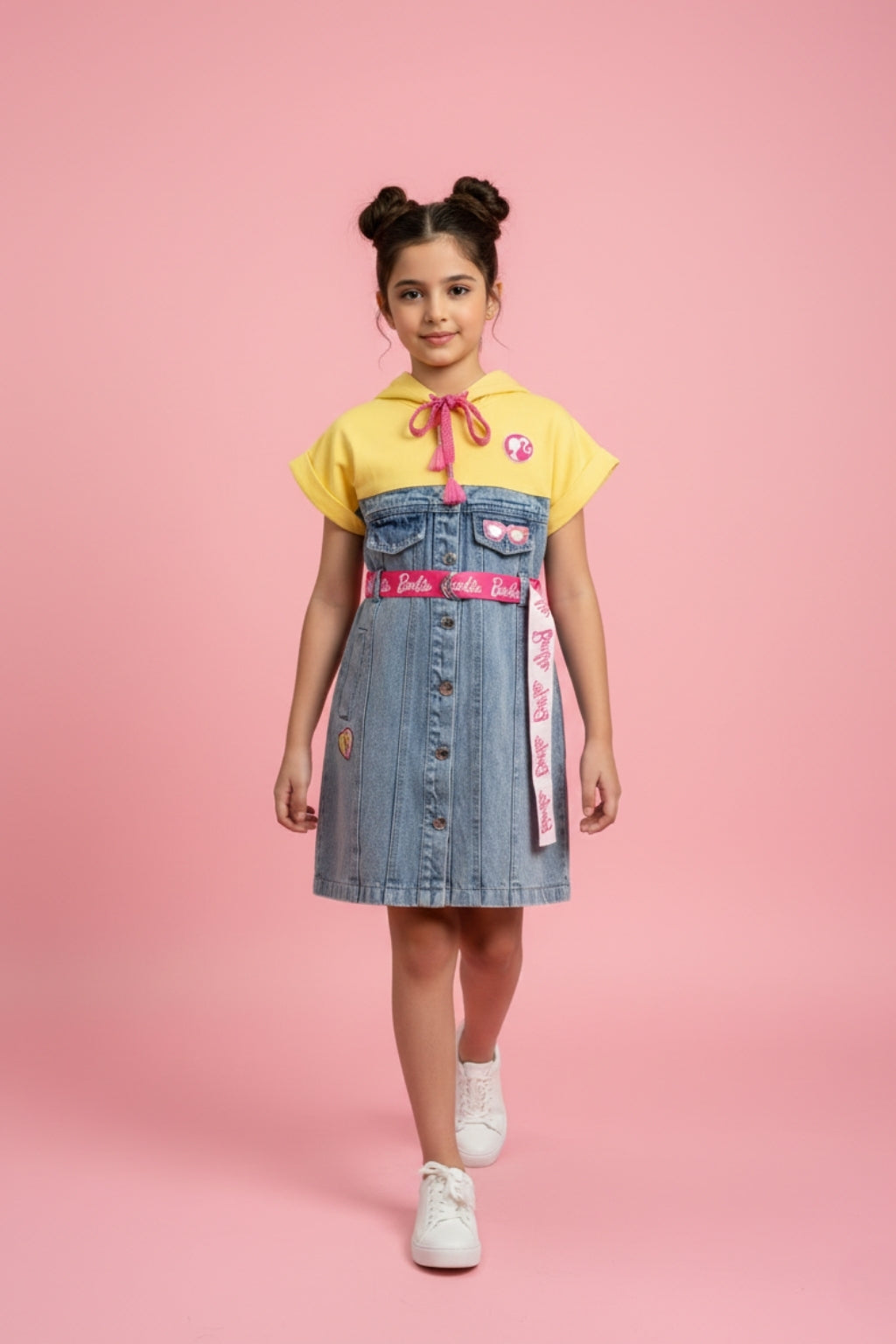 Girls Light Blue Barbie Denim Midi Dress with Hoodie