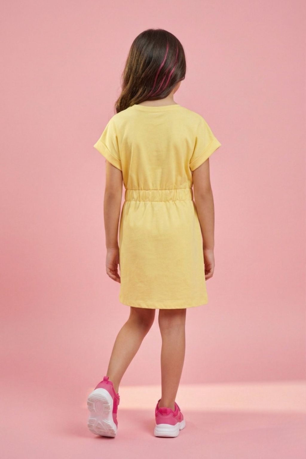 Girls Yellow Graphic Print Extended Shoulder Midi Dress