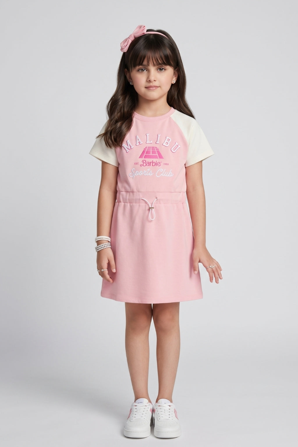 Girls Light Pink Regular Fit Casual Midi Dress